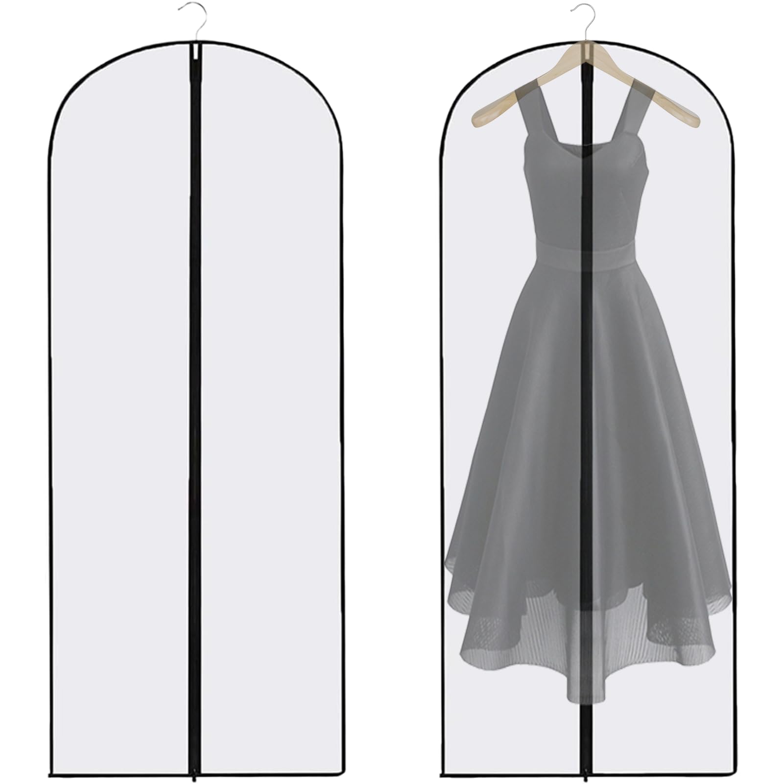 Dress Bags Covers long,2 PCS Dress Covers Garment bags Full Length,Garment Covers Translucent with Zip Waterproof Dustproof Long Dress Bags Covers for Long Dress Shirts Suits Jackets Coats Storage