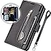 Auker Galaxy S9 Plus Wallet Case for Women/Men, Trifold 9 Card Holder Kickstand Feature Folio Flip Book Leather Zipper Wallet Magnetic Purse Cover with Strap&Money Pocket for Samsung S9 Plus Black