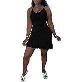 Nimsruc Women Summer Sleeveless Spaghetti Strap Mini Dress with Ruffle Hem
