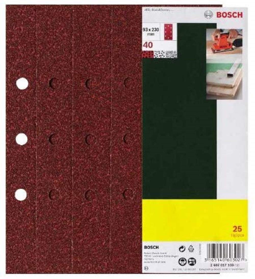 Bosch 2607017098 Sanding Sheet-Set for Orbital Sanders, 0 V, Red, 93 x 230 mm