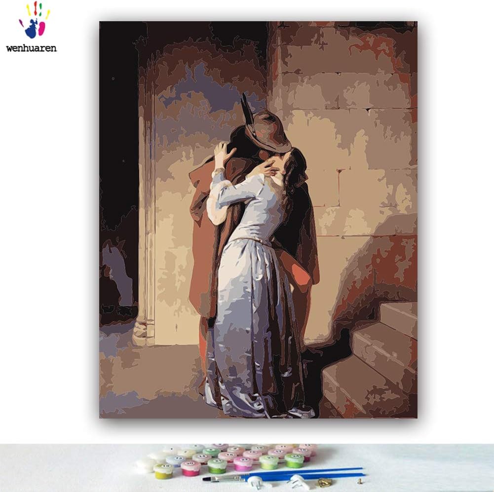 Paint by Number Kits 16 x 20 inch Canvas DIY Oil Painting for Kids, Students, Adults Beginner with Brushes and Acrylic Pigment -kiss Francesco Hayez(Without Frame)