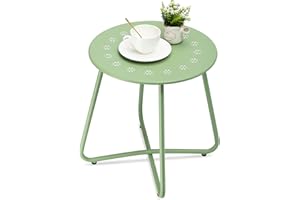 danpinera Outdoor Side Tables with Flower Cut Outs, Weather Resistant Steel Patio Side Table, Small Round Outdoor End Table Metal Side Table for Patio Yard Balcony Garden Green