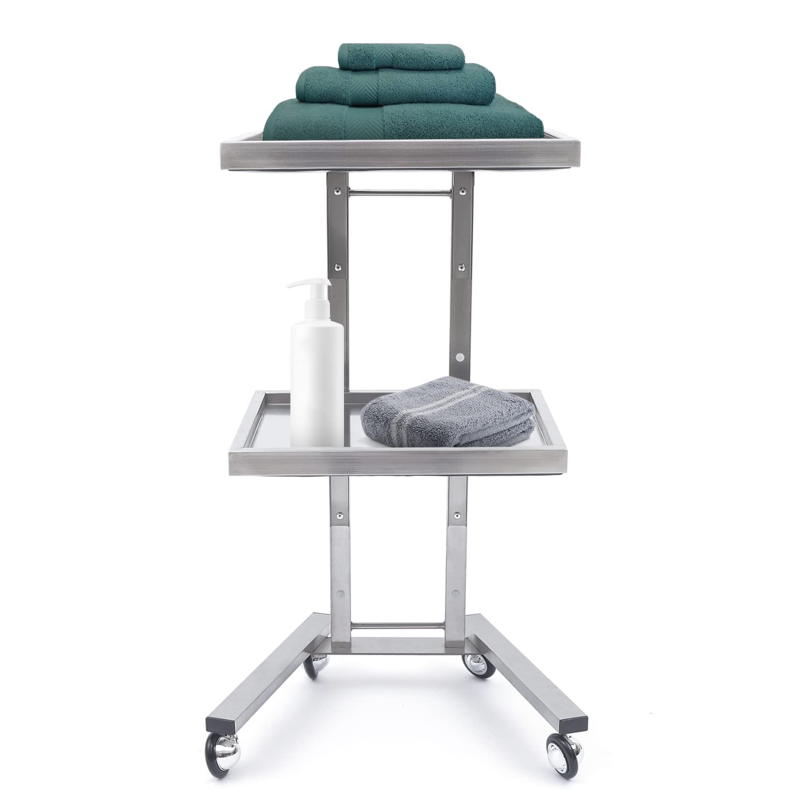 CHINEGER 2 Tier Metal Rolling Cart Foldable Salon