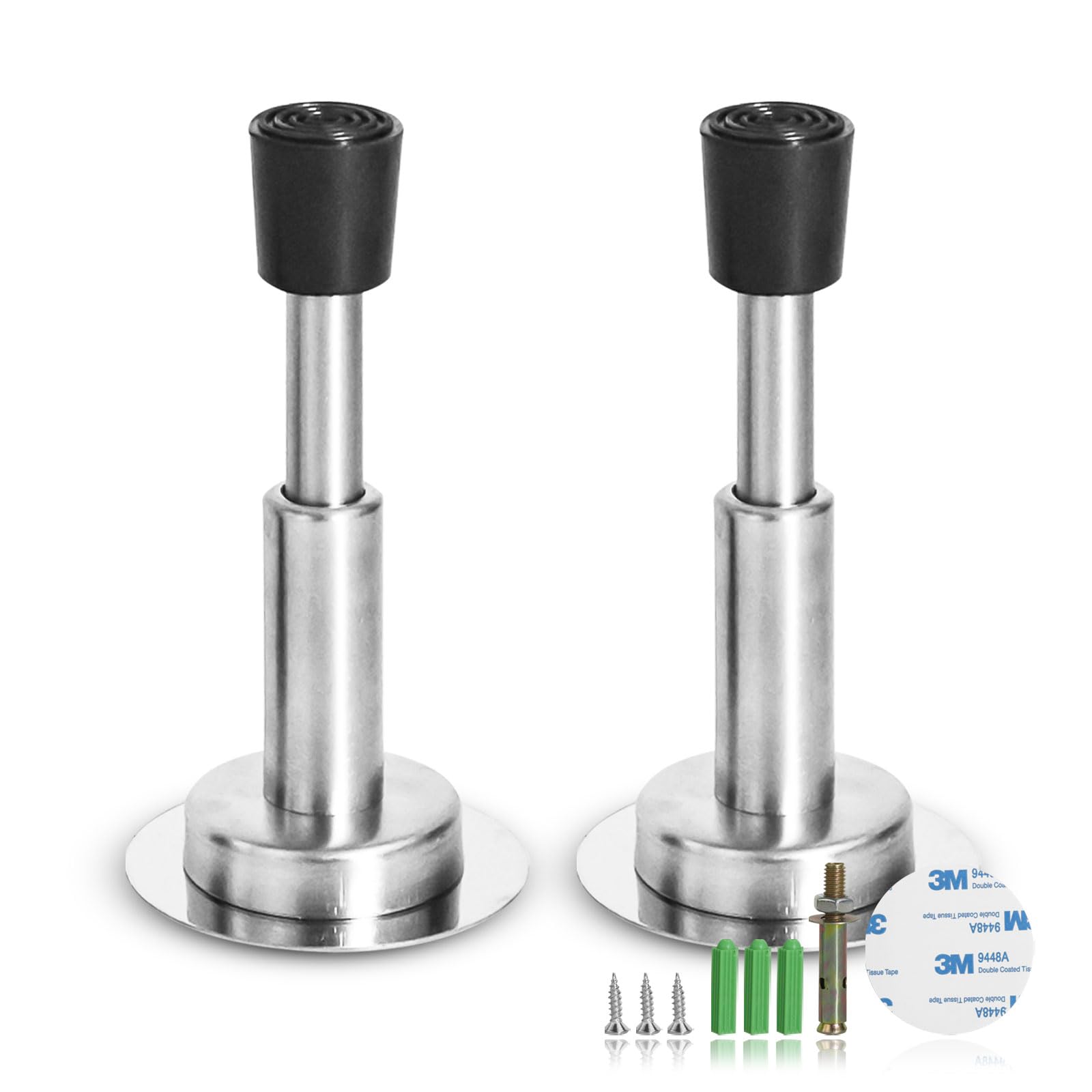 Spring Door Stopper, 2 Pieces Door Stop, Hydraulic Cushioning Technology, Wider Rubber Bumper Head, 4.1 Inches Height, Door Stops for Wall Protects Against Door and Wall Collisions (Silver)