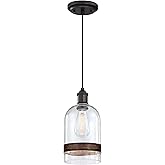 Westinghouse 6129800 Tarrant Craftsman-Style One Light Indoor Mini Pendant, Black-Bronze Finish, Clear Seeded Glass with Barn