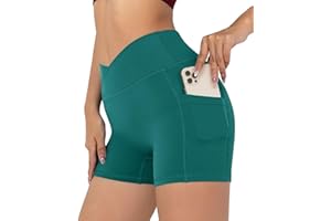 Darkterror Workout Shorts Women Spandex High Crossover Waist Gym Athletic Yoga Running with Pockets