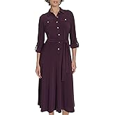 Tommy Hilfiger Womens Roll Tab Sleeves Collared Solid Jersey Shirtdress