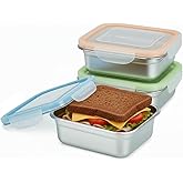 Set of 3 Stainless Steel Sandwich Containers - Food Grade Metal Base with a BPA Free Leakproof & Airtight Silicone Seal Lid. Great for Sandwiches, Snacks, Meal Prep & Food Storage - Blue/Green/Orange
