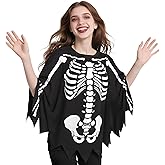 Muswarm Halloween Costume for Women, Ghost Skeleton Spider Web Poncho for Adult, Party Cosplay Cloak Cape