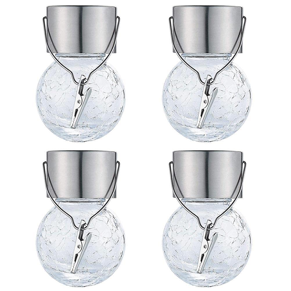 4 Pack Solar Outdoor Garden Lights,Hanging led Lights,Hanging Solar Lights Cracked Glass Ball Light Outdoor Decorative Solar Lanterns Waterproof Globe Lighting for Garden Yard Patio Fence Tree
