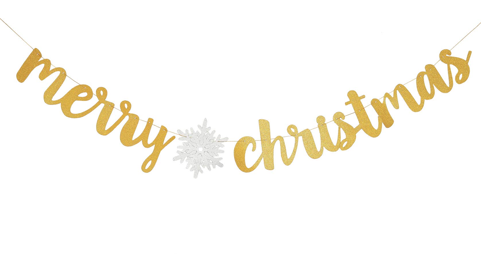 Merry Christmas Banner with Gold Glitter Snowflake Garland for Christmas Holiday Party Decorations by GotGala