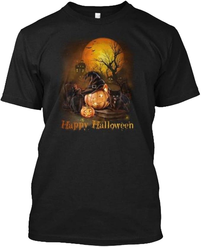 Black Cat Halloween Tshirt Black T Shirt Front Clothing