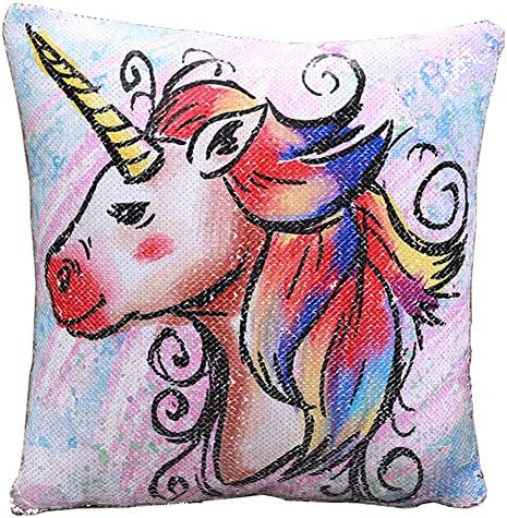 URSKYTOUS Unicorn Mermaid Pillow Case Flip Sequin Pillow Cover Cushion Throw Pillowcase Unicorns Gifts for Girls Unicorn Birthday Party Favors(Pillow CASE ONLY)