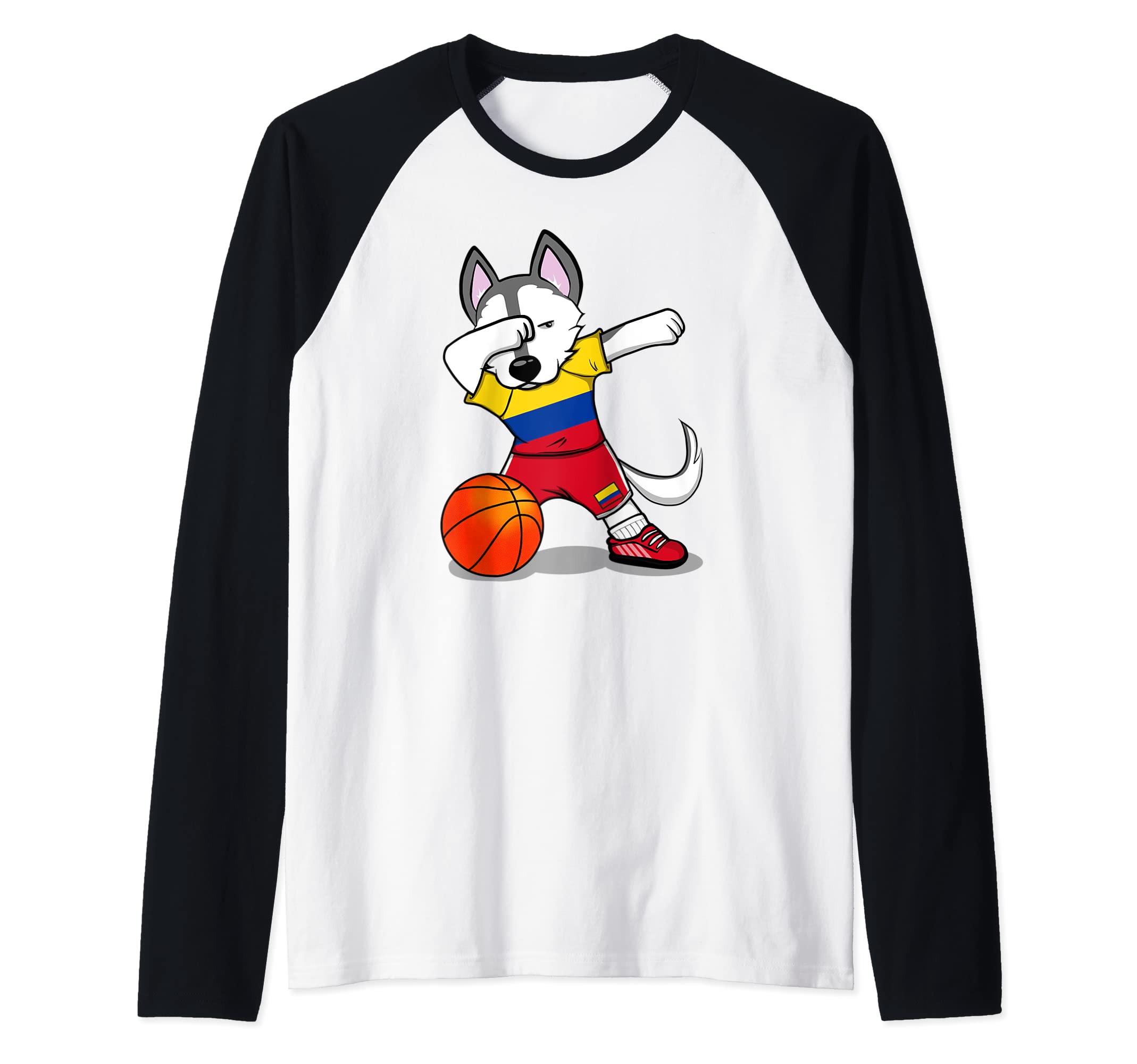 Dabbing Husky Colombia Basketball Fans Jersey Colombian Flag Raglan Baseball Tee