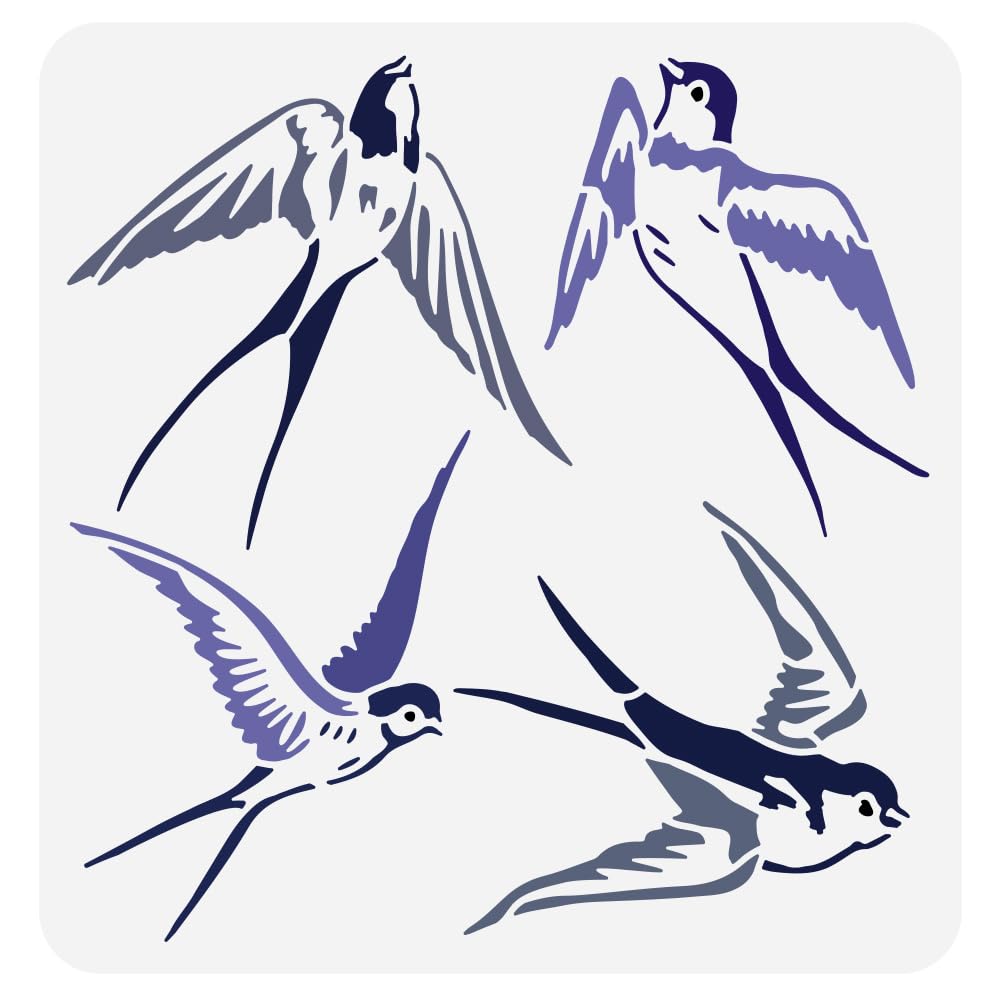 FINGERINSPIRE Swallows Stencil for Painting 30x30cm - Reusable Bird Drawing Template - Spring Theme Craft for Wall, Wood DIY Home Decoration