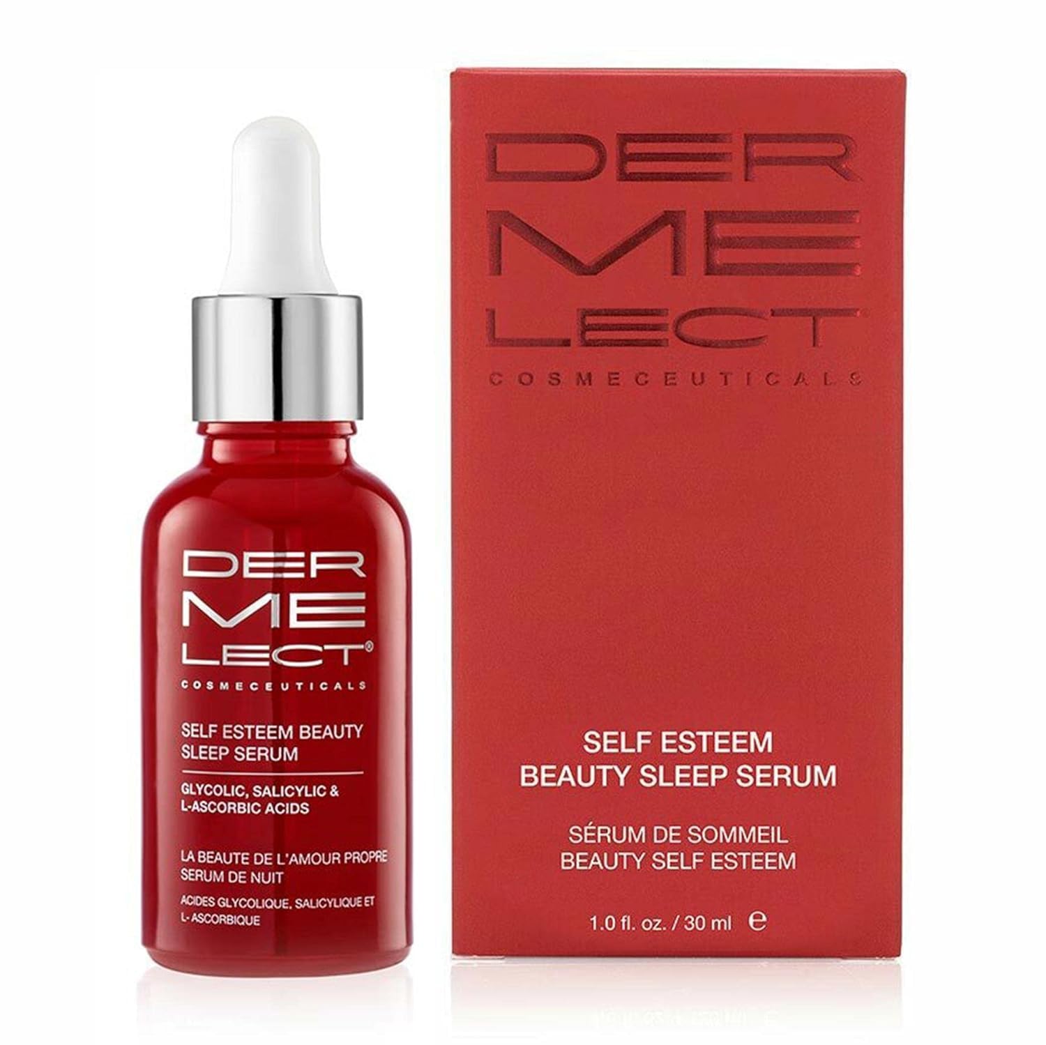 Dermelect Self-Esteem Beauty Sleep Serum for Face - Anti Aging with Glycolic Acid, Salicylic Acid, L-Ascorbic Acid, Brightening & Resurfacing Serum for Acne Spots, Pores, Redness, Wrinkles, 1 oz