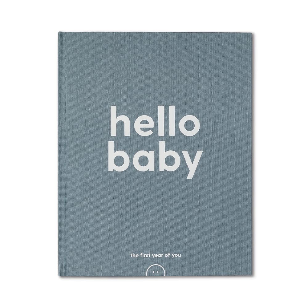 MORI Hello Baby Memory Book Blue Unisex Milestone Journal for Newborn Lightweight Durable Keepsake Diary with Love Letter Comfortable Design Ideal for Recording Memories One Size