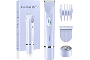 JIANEIL Bikini Trimmer for Women Electric Razors for Women, Double Head Dual Purpose, IPX7 Waterproof Hair Razor, Ceramic Blade Hair Trimmer Wet & Dry Use, Painless Electric Shaver for Facial and Body（Blue）