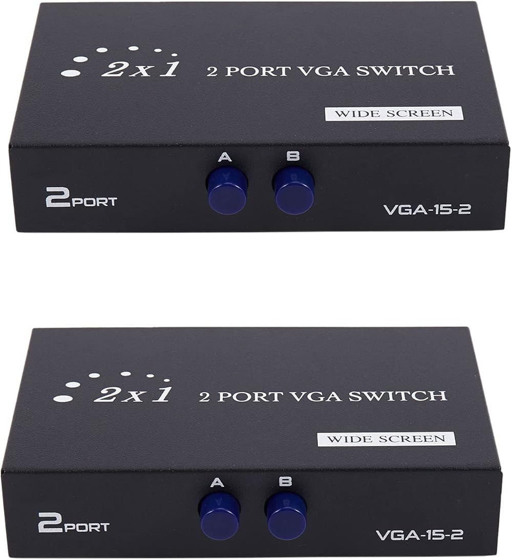 Keavenoy 2 Pack 2 Port VGA Switch 2 In 1 Out 1920x1440 Video Sharing Switcher