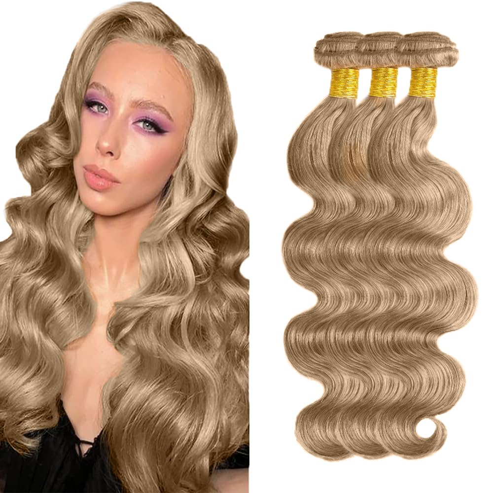 Photo 1 of #22 Blonde Bundles Human Hair Body Wave Bundles 24 26 28 Inch Unprocessed Brazilian Virgin Hair Ash Blonde Body Wave 3 Bundle Human Hair Extensions 50 Gram Per Bundle