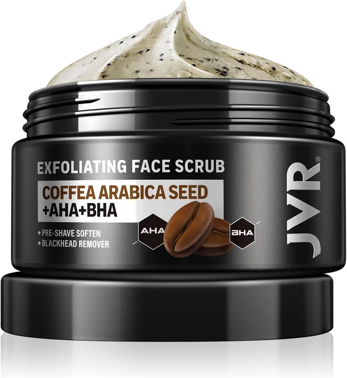 Face Scrub for Men, JVR Coffee Facial Scrub for Deep Exfoliating, Cleansing, Removing Blackheads, Ingrown Hair, Pre-shave Soften, Improve Dark Spot Acne, Facial Exfoliator for All Skin Types, 120ml — image 1