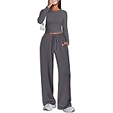 Kivdol Women's 2 Piece sets of matching lounge suits for ladies: long-sleeved top, wide-leg pants and casual sportswear
