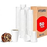 16 oz Insulated Foam Cups [50 Pack] Disposable Coffee Cups for Hot & Cold Drinks, Lightweight White Drinkware for Home, Office, Church, Catering, Parties, BBQ, Events, & Breakrooms