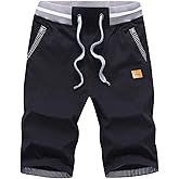 JustSun Mens Shorts Casual Classic Fit Cotton Summer Beach Shorts with Elastic Waist and Pockets