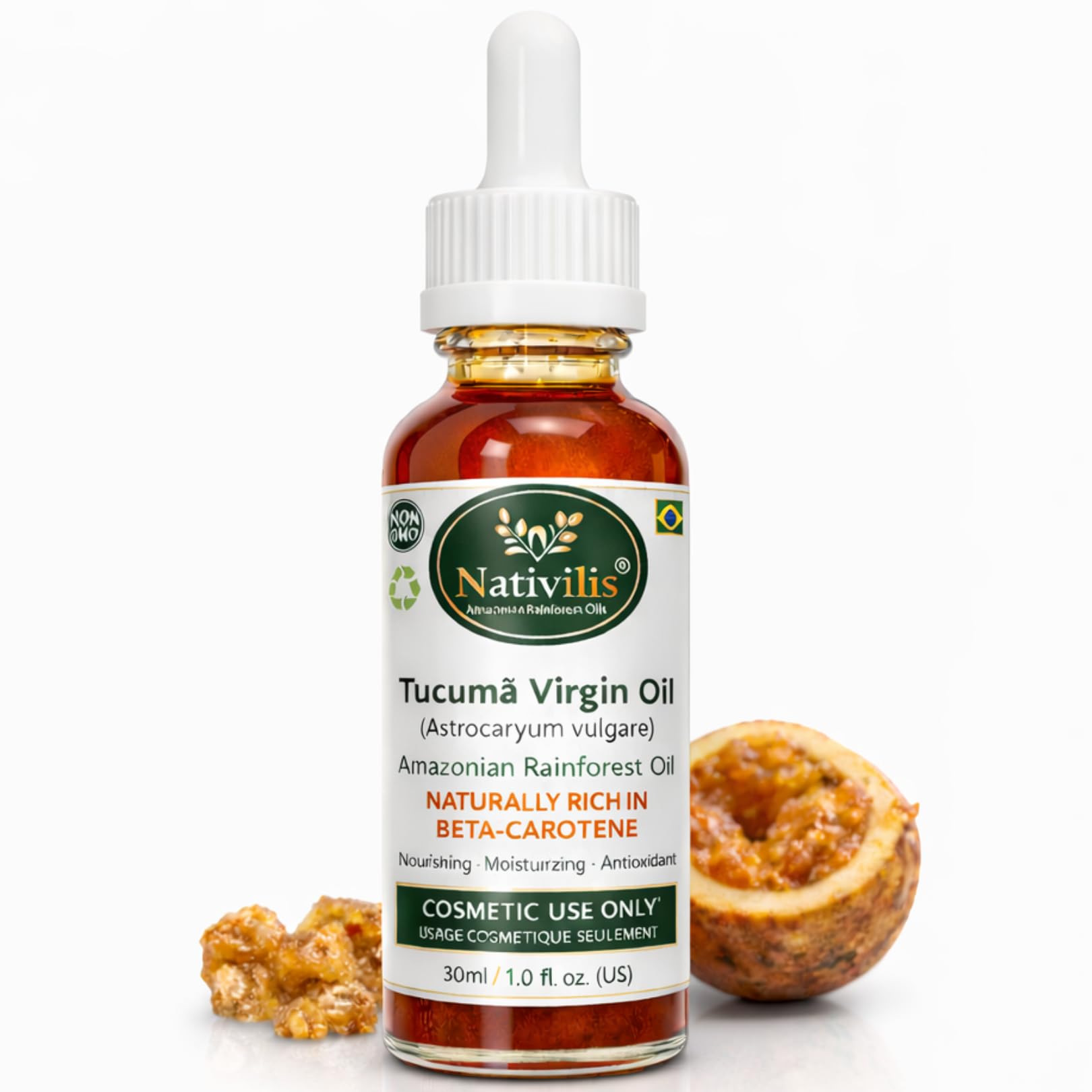 Nativilis TUCUMA VIRGIN OIL (Astrocaryum vulgare) Amazonian Rainforest HIGH CONCENTRATION VITAMIN-A BETA-CAROTENE - SKIN Hair Care - nourishing moisturizing antioxidant anti-inflammatory - Copaiba