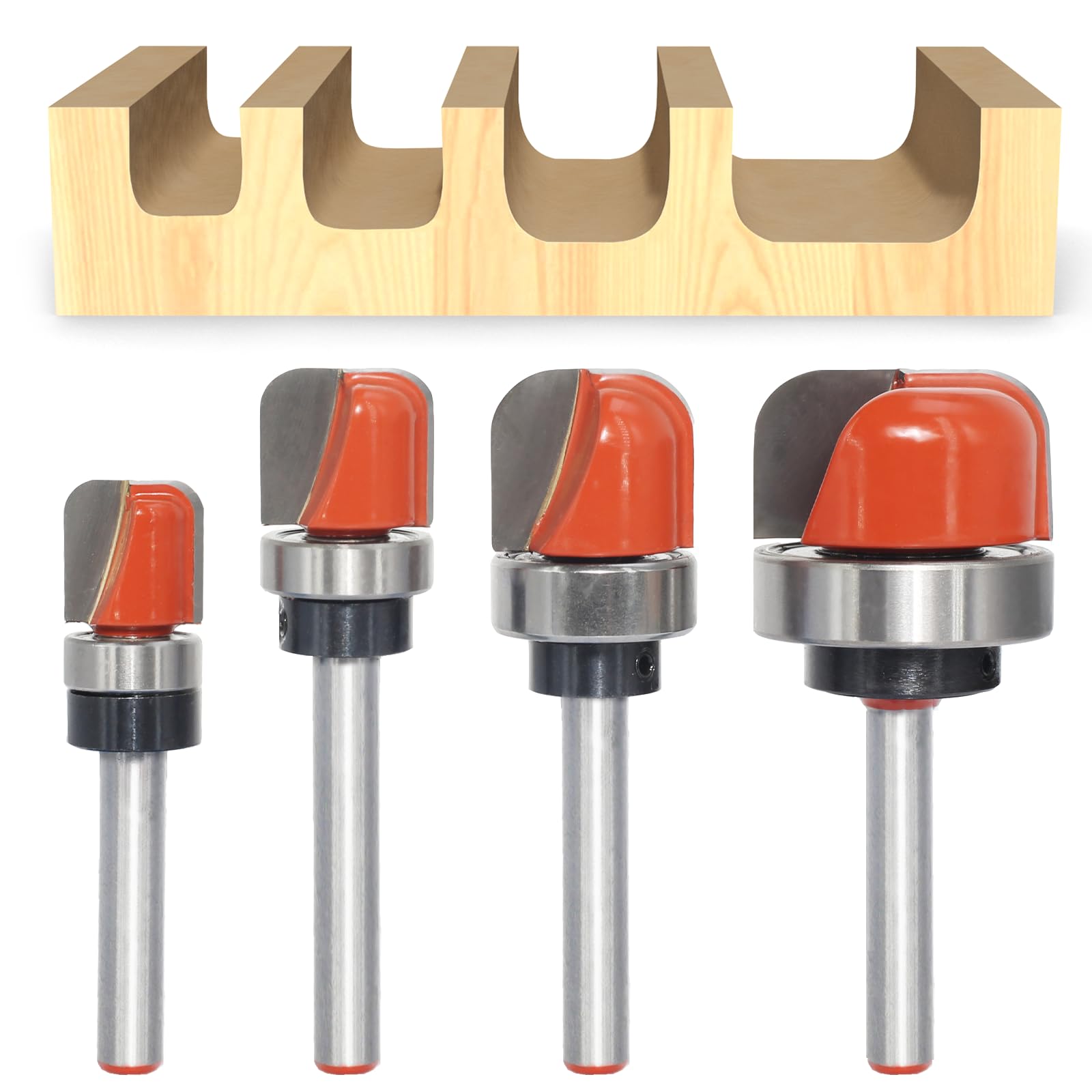 Akylin Dish Carving Router Bits, 1/4 Inch Shank Bowl and Tray Template Router Bit Set with Ball Bearing, Cutting Dia. 1/2",9/16",5/8" and 5/8",Wood Cutter Woodworking Tool — image 1