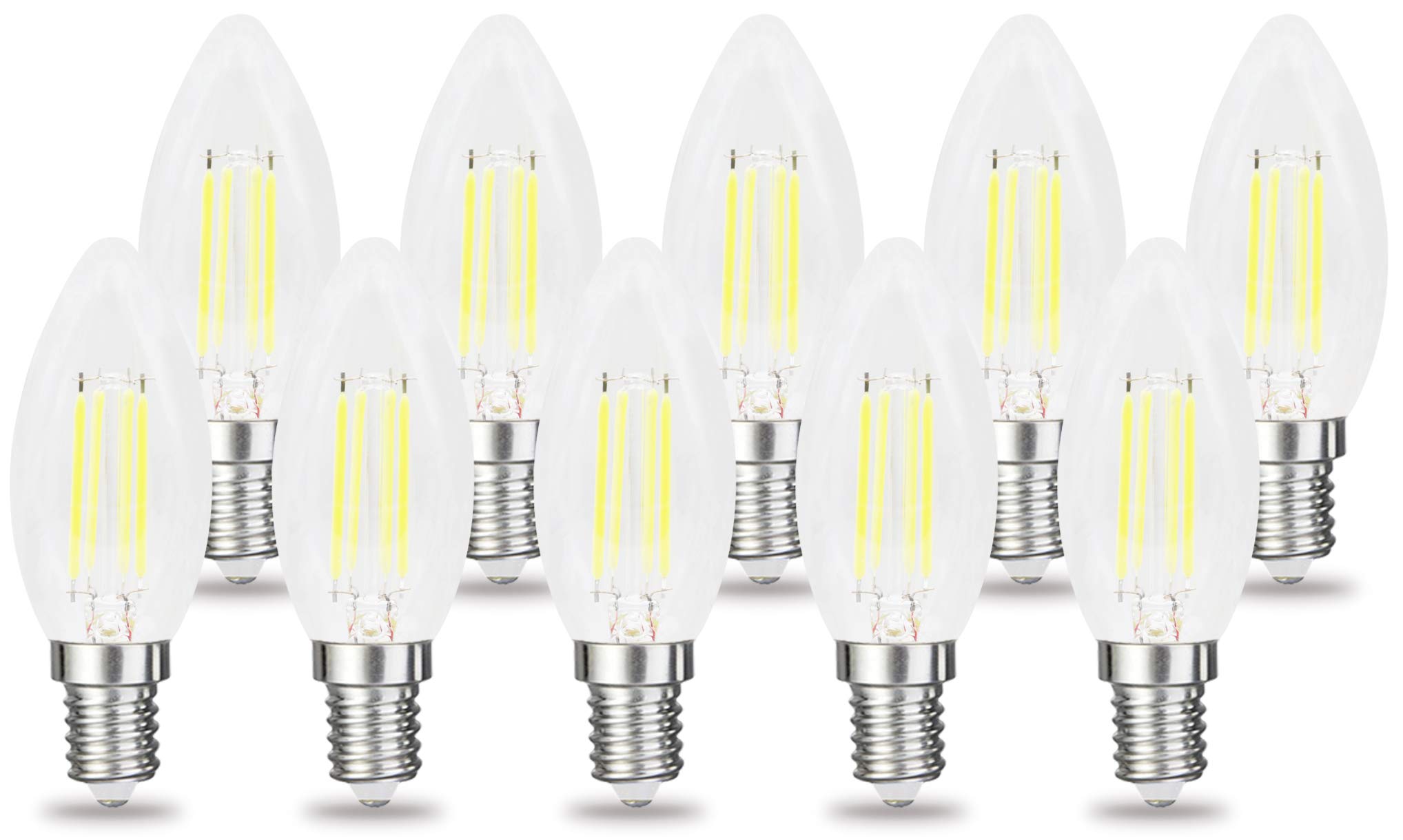 RClorBulb (Pack of 10) 4W E14 Dimmable Classical Glass LED Filament Candle Bulb Cool White C35 AC 220V
