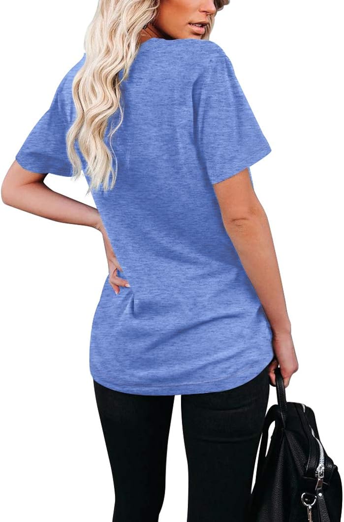 WIHOLL Women Summer T Shirts Short Sleeve Rounded V Neck Pocket Tee Tops: Clothing