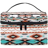 AUUXVA Travel Cosmetic Bag Ethnic Geometric Chevron Aztec Makeup Bag Large Organizer Portable Toiletry Bag Storage Train Case Zipper Brush Bag for Women and Girls