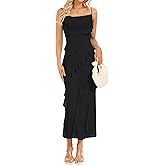 OULESIS Summer Wedding Guest Dress for Women 2026 Spaghetti Strap Bodycon Maxi Dress Ruffle Formal Cocktail Dresses