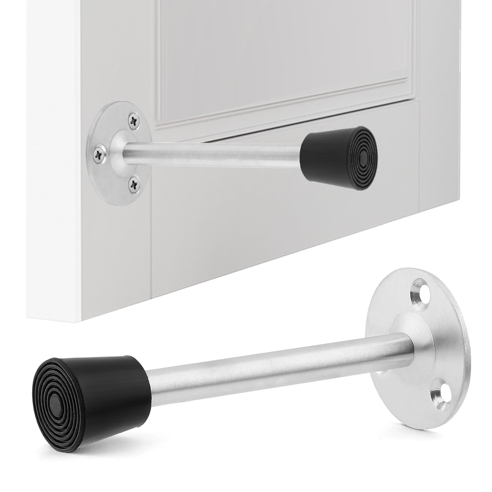 ZDYS Door Stopper,Rubber Door Stoppers, Stainless Steel Wall Mount Door Stoppers,Wall Mounted Mount Doorstop Heavy Duty Stainless Steel Bumper Rubber Buffer Reduce The Noise