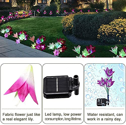 SOLARBABY Solar Garden Lights,4 Pack Solar Lights Outdoor Multicolor Changing Led Solar Flower with Bigger Lily,Solar Powered Lights for Yard Patio Pathway Balcony Outside Decoration