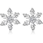 MALOYANVE Christmas Snowflake Earrings Elegant Sparkly Alloy Red Green White Rhinestone Flower Tree Stud Earrings Thanksgiving Winter Holiday Party Jewelry for Women Xmas