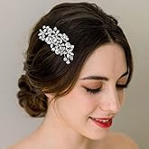 ALUINN Crystal Bride Hair Comb Flower Hair Piece Rhinestone Wedding Bridal Hair Accessories for Women Brides and Bridesmaids (Silver)