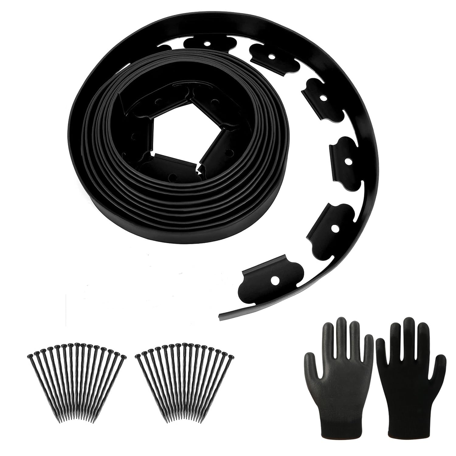 33 FT/10 M No Dig Landscape Edging 2 Inch/ 5CM Tall with 40-Pcs Spiral Nylon Anchoring Spikes and Gloves, Plastic Garden Edging Border for DIY Garden,Grass,Lawn Edging,Yard (33 FT)