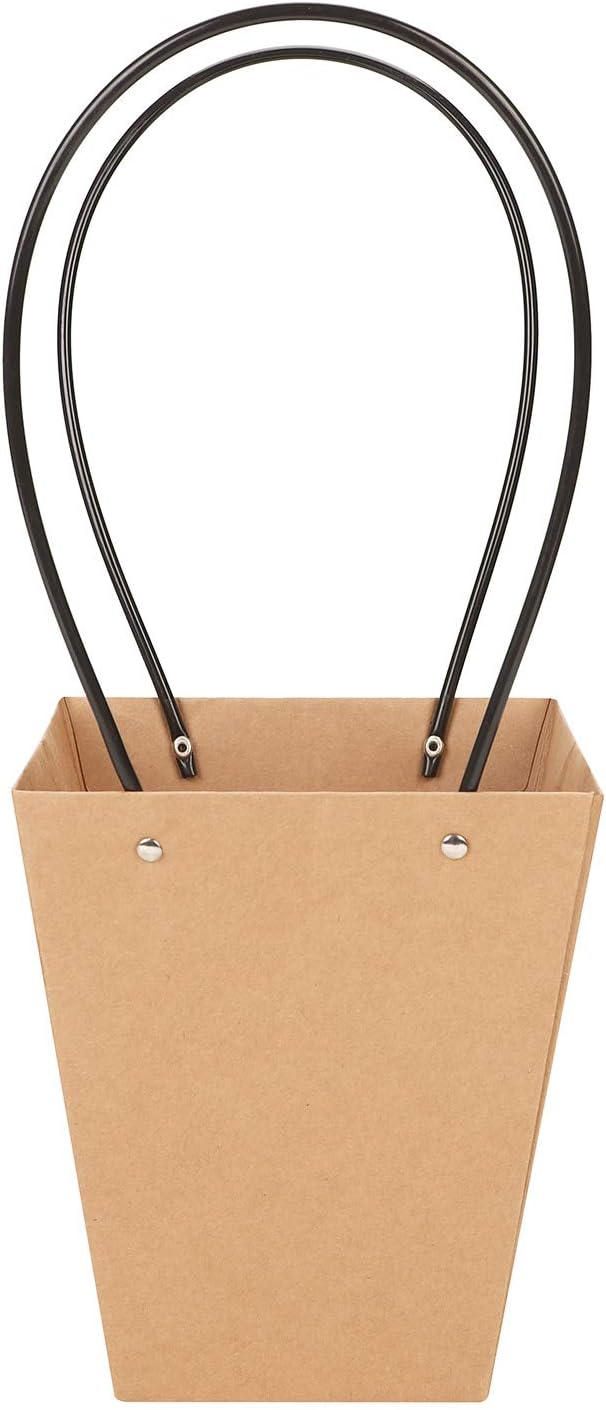 10Pcs Kraft Paper Flower Gift Bags Waterproof Bouquet Carrier Bags Box with Handle Brown Paper Tote Bags for Valentine's Day Fresh Flower Plant Gift - Image 5