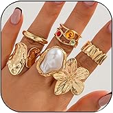 EDWTG Chunky Gold Rings for Women Non Tarnish Knuckle Ring Big Pearl Flower Rings Adjustable Statement Ring Stacking