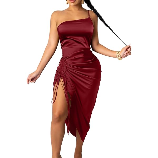 Amazon.com: Hostoyo Women Sexy Cocktail Wedding Party Club Dress Black  Sleeveless Midi Dresses Spaghetti Strap Satin Side Ruched Backless :  Clothing, Shoes & Jewelry