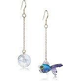 Funny Cute Acrylic Resin Simulation Fish in Bag Dangle Earrings Unique Asymmetry Lightweight Goldfish Dangle Drop Earrings Jewelry Gift for Women