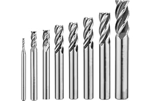 MABUARN 8PCS/9PCS/10PCS End Mills 4 Flutes HSS CNC Cutting Tool Set 1/16" - 1/2" for Wood Aluminum Steel Milling (8-Piece Set)