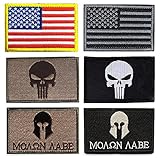 Military Tactical Patch, Antrix 6 Pack American USA Flag Punisher Molon Labe Symbol Embroidered Tactical Morale Tags Military Patches