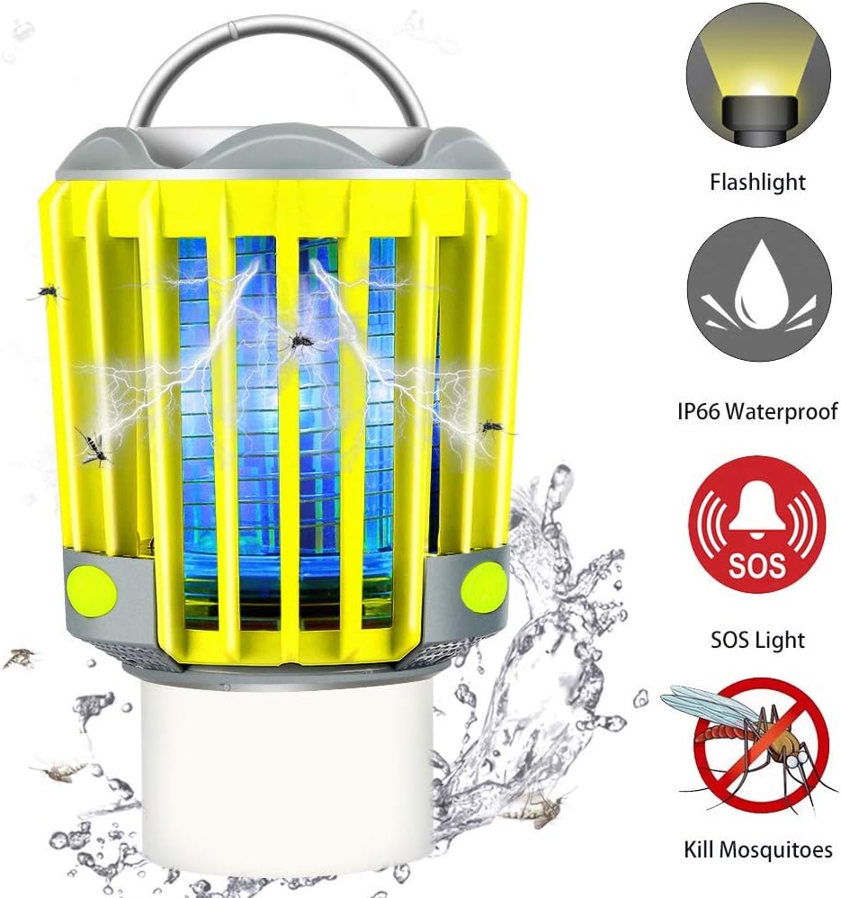 Camping Bug Zapper LED Flashlight - Portable IP66 Waterproof Outdoor Tent Light Camp Lamp with 2200mAh Rechargeable Battery, SOS Emergency Warning Lighting