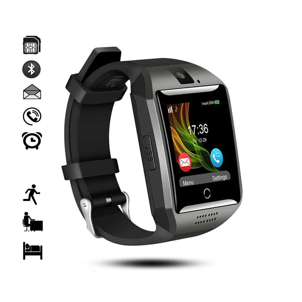 Bluetooth Smart Watch,gearlifee Android IOS Curved-Screen Smartwatch Smartphone Fitness Tracker Watch for Men,with Camera,SIM TF Card Slot,Pedometer,Sleep Monitor for iPhone,Sumsang,Huawei,Sony,LG,Google,HTC,Xiaomi(Black)