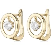 HZMAN 14K Gold Plated Huggie Earrings for Women Triangle/Round Brass Sparkling Artificial Crystal Hoop Earrings