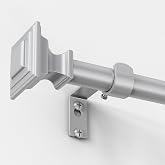 VOIIY Silver Curtain Rod 36-90 Inch, 1Inch Adjustable Square Curtain Rod | Heavy Duty Window Treatment Rods for Windows, Modern Decorative Drapery Rods with Square Finials for Living Room, Bedroom