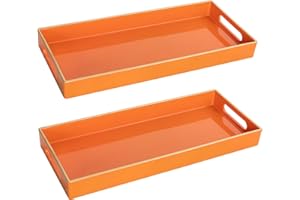 MAONAME Orange Vanity Tray Set of 2, Plastic Decorative Tray with Handles, Rectangular Bathroom Tray for Toilet Tank, Counter, 13.8" X 6" X 1.57"